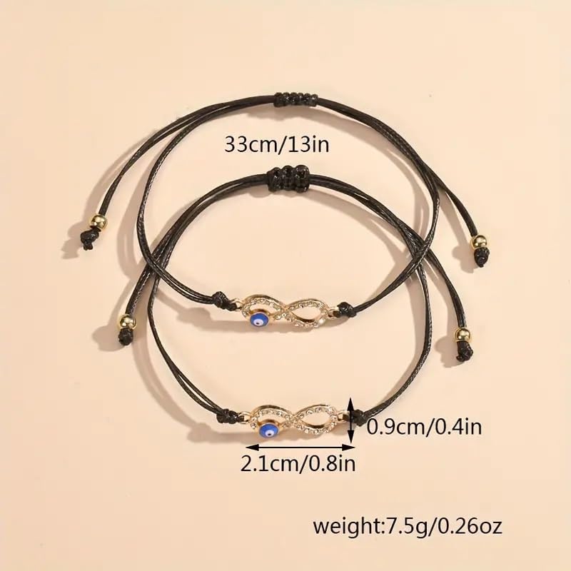 El Regalo Girls 2Pcs Vintage Evil Eye Infinity Charm Hand-Woven BFF Friendship Bracelets Cum Anklets Set- Friendship Day Gift For Best Friends