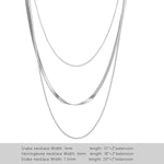 El Regalo Stunning Stainless Steel Herringbone Chain Layered Necklaces- 18K Gold/Silver Plated 3 Layers Snake Chain Choker Necklace (3 Layers Silver- Silver - Snake & Herringbone Chains)