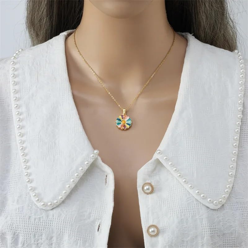 El Regalo Stainless Steel Openable Daisy Flower Pendant Necklace for Girls/Women- Anti Tarnish colorful oil dripping Daisy Necklace (Gold Multi)