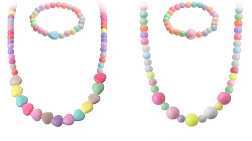 El Regalo 3Pairs Kids Necklace & Bracelet Jewelry Set Combo- Kids Colorful Jewelry Sets | Princess Colorful Acrylic Beads Stretch Necklace Bracelet Set for Kids Baby Toddler Girls (Set Option-4)