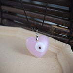 El Regalo 1 PC Big Pink Evil Eye Pendant Necklace for Girls & Women - Turkish Evil Eye Big Leather Rope Necklace (Heart Evil Eye)
