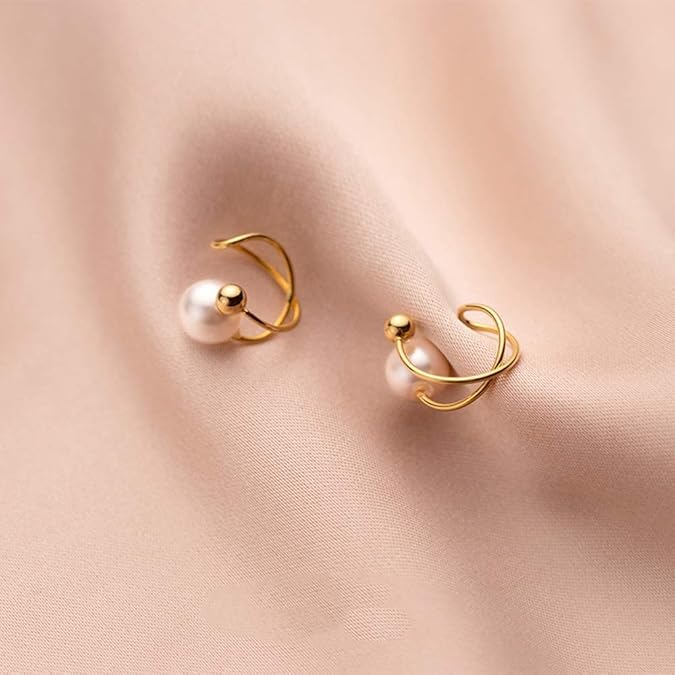 El Regalo Cute Pearl Ear Cuffs Wrap Earrings for Non Pierced Ears- Minimalist Non Piercing Cross Criss Cartilage Clip On Ear Cuffs For Women