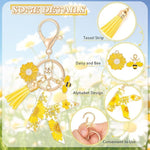 El Regalo Personalized Name Initials Natural Flowers & Bee Charm Keychain - Custom Letter Keyring with Daisy Flower & Honey Bee Pendant, Purse, Bag, Backpack Accessory (Letter K)
