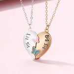 El Regalo 2PCs Big Sis/Lil Sis Magnetic Butterfly Heart Necklaces Set for Girls/Sisters/Best Friends/Soul Sisters