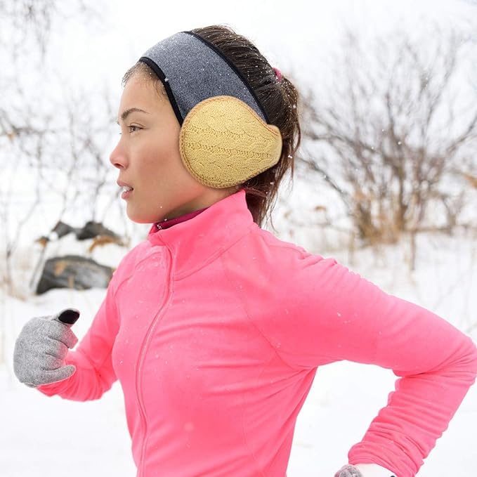 El Regalo 1PC Unisex Warm Knit Earmuffs- Winter Outdoor Fur Earwarmer, Foldable, Adjustable Wrap Ear Warmer for Girls/Boys/Men/Women (Peach Knitted)