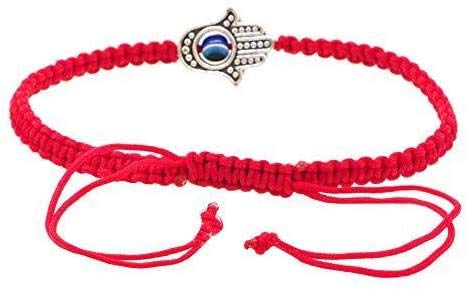 El Regalo Evil Eye Hamasa Hand Red String Unisex Bracelet Macrame Braided with Blue Lucky Eye to Ward Off The Evil Eye (Red) For Unisex Adult