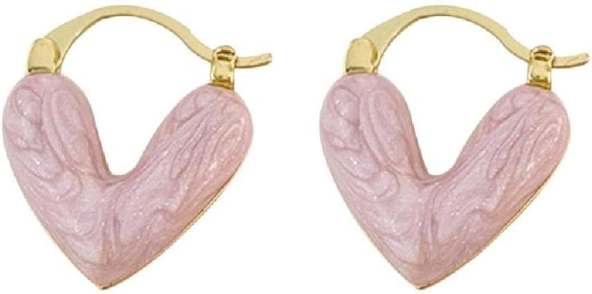 El Regalo 1Pair Love Heart Hoop Earrings- Small Oil Dripping Gold Plated Heart Earrings for Girls & Women Hoop (Pink)