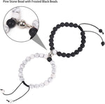 El Regalo 2PCs Magnetic Natural Stones Unisex Bracelets for Couples, Best Friend, Boyfriend & Girlfriend, Long Distance Connecting Bracelets Set- Valentines Day Gift (Black & White)