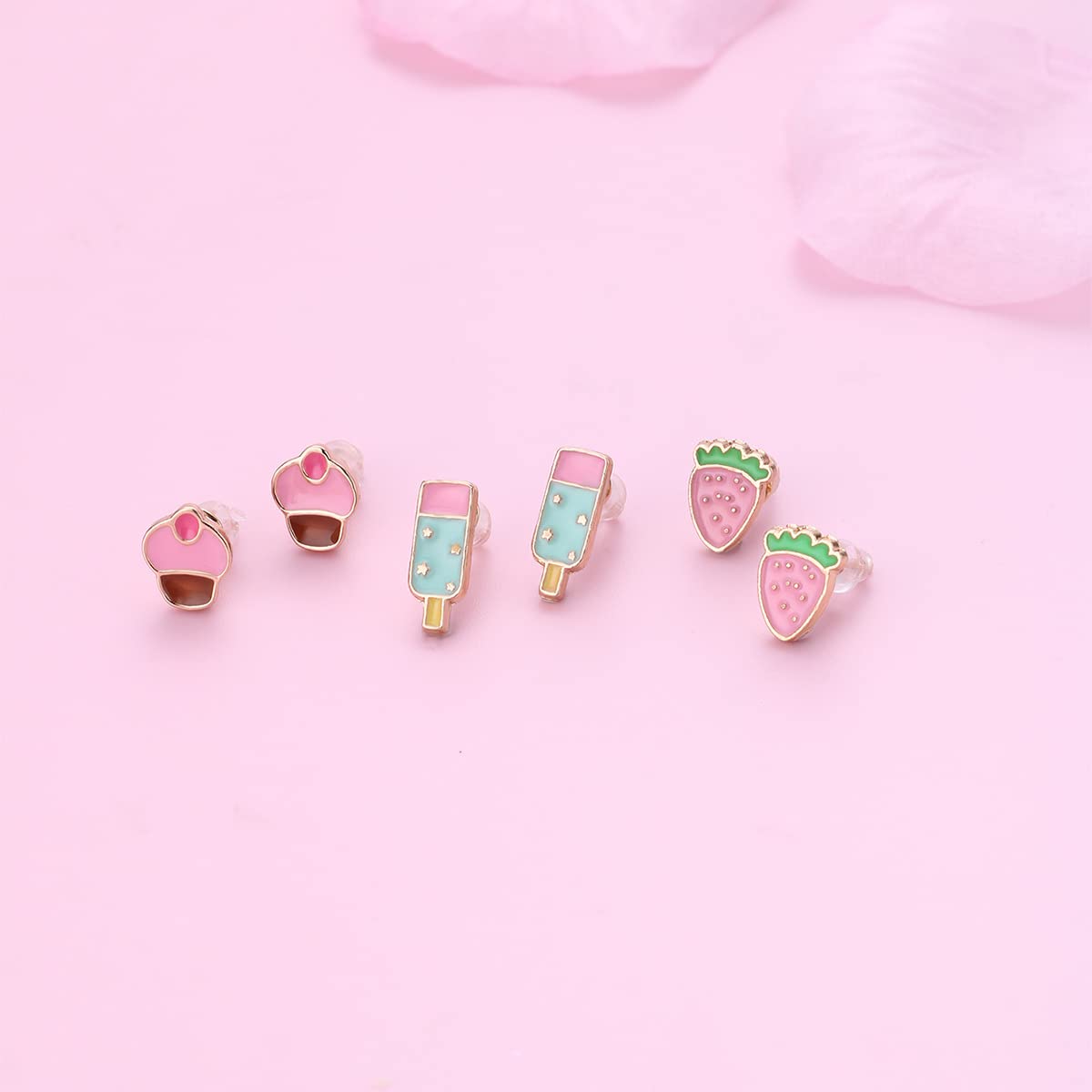 El Regalo 3 Pairs Hypoallergenic Earrings Set for Girls Teens Kids- Tiny Stud Earrings Set Heart Butterfly Rainbow Star Unicorn Straberry Ice Cream Cute Earring (Style-1)