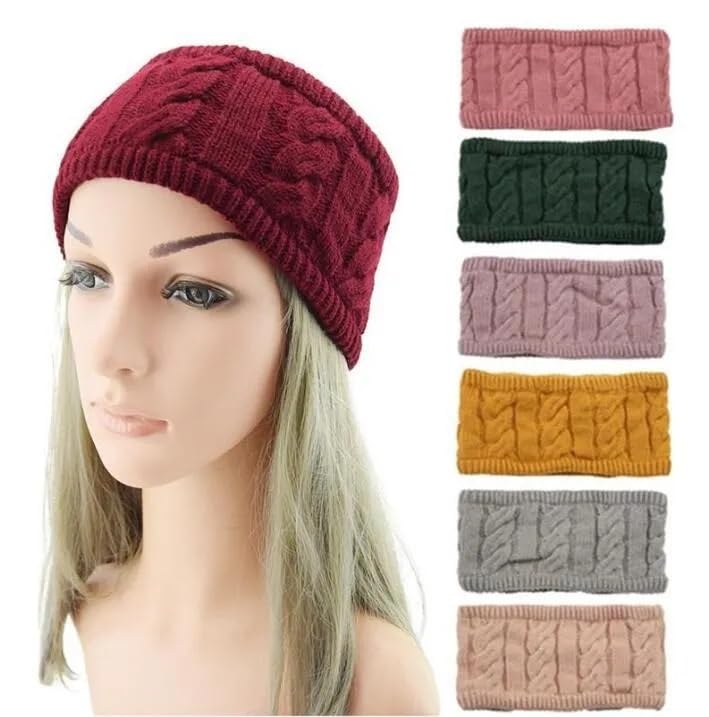El Regalo 1 PC Winter Knitted Fleece Warm Unisex Headbands for Men & Women- Ear Warmer Headband Hair Band Wool Head Wraps Winter Unisex Ear Warmers (Bean Paste Pink)