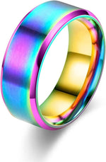 El Regalo Solid Stainless Steel 6mm Plain Classic Band Ring Comfort-Fit for Men Women- Anti Tarnish/Waterproof Plain Dome Stacking Simple Rings Bands Thumb Finger Ring (Rainbow Holographic, 20)
