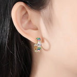 El Regalo Women's & Girl's Luxury Open C Hoop Swarvski Multi-Colored Cubic Zirconia Stainless Steel Hoop Earrings - Fashionable and Glamorous Rainbow Earrings
