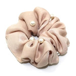 El Regalo 3 PCs Satin Silk Pearls Hair Scrunchies for Women/Girls- No Damage Silk Hair Ties with Delicate Pearls - Soft, Smooth & Shiny Hair Accessories (Color option-1)