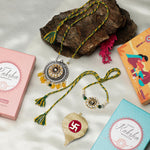 El Regalo Designer Bhaiya- Bhabhi Rakhi Luma/Lumba Set- Kundan, Pearls Rakhi with Roli Chawal in Gift Box- Luma Convertible into Necklace (Option-4)
