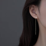 El Regalo Gold Plated Plated Minimalist Long Thin Tassel Elegant Threader Dangle Chain Earrings for Girls & Women (Star Stud Tassel)