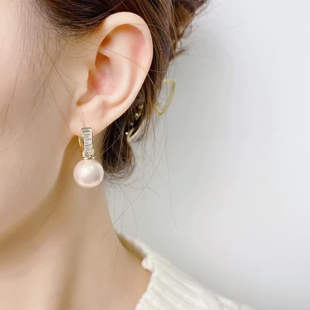 El Regalo Premium Inlaid CZ Pearl Hoop Earrings for Women & Girls | Elegant Korean Style Pearl Drop Huggie Earrings | Party, Wedding & Daily and Office Jewelry (White)