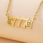 El Regalo Small Butterfly Wings Angel Number Necklace- Stainless Steel, Anti Tarnish, Angel Number Numerology Jewelry for Women & Girls (Angel Number 777)