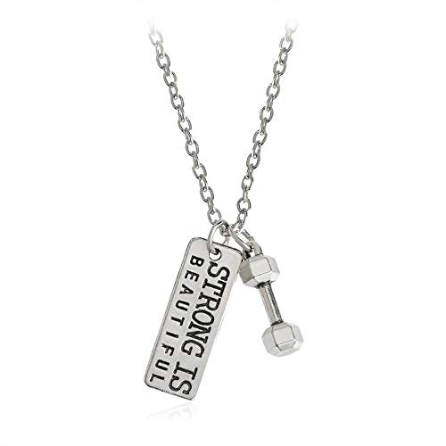 El Regalo "Strong Is Beautiful Fitness Gym Dumbbell Unisex Pendant Necklace for Boys/Men/Women/Girls