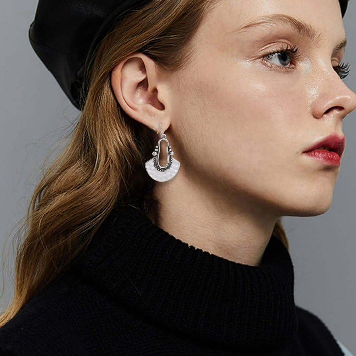 El Regalo Bohemian Oxidised Silver Earrings for Women | Vintage Tribal Hoop & Geometric Drop Earrings | Boho Statement Dangle Earrings for Girls | Indo Western Fashion Jewellery (Style-1)