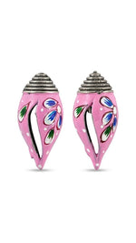El Regalo Ethnic Hand-Painted Conch-Style Earrings for Women | Ethnic Boho Statement Earrings | Traditional Festival Earrings | Unique Handmade Drop Earrings (Pink)