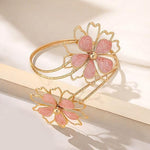 El Regalo Floral Enamel Armlet/Bajuband for Women & Girls - Adjustable Gold-Plated Upper Arm Cuff Bracelet | Bohemian Armlet for Weddings, Festivals & Dance Performances (Big Pink Flower)