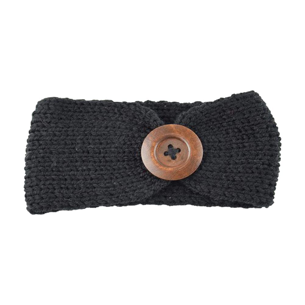 El Regalo Baby Woolen Knitting Infant Button Headbands Turban Head Wrap Knotted Hair Band for Girls & Boys (Black)