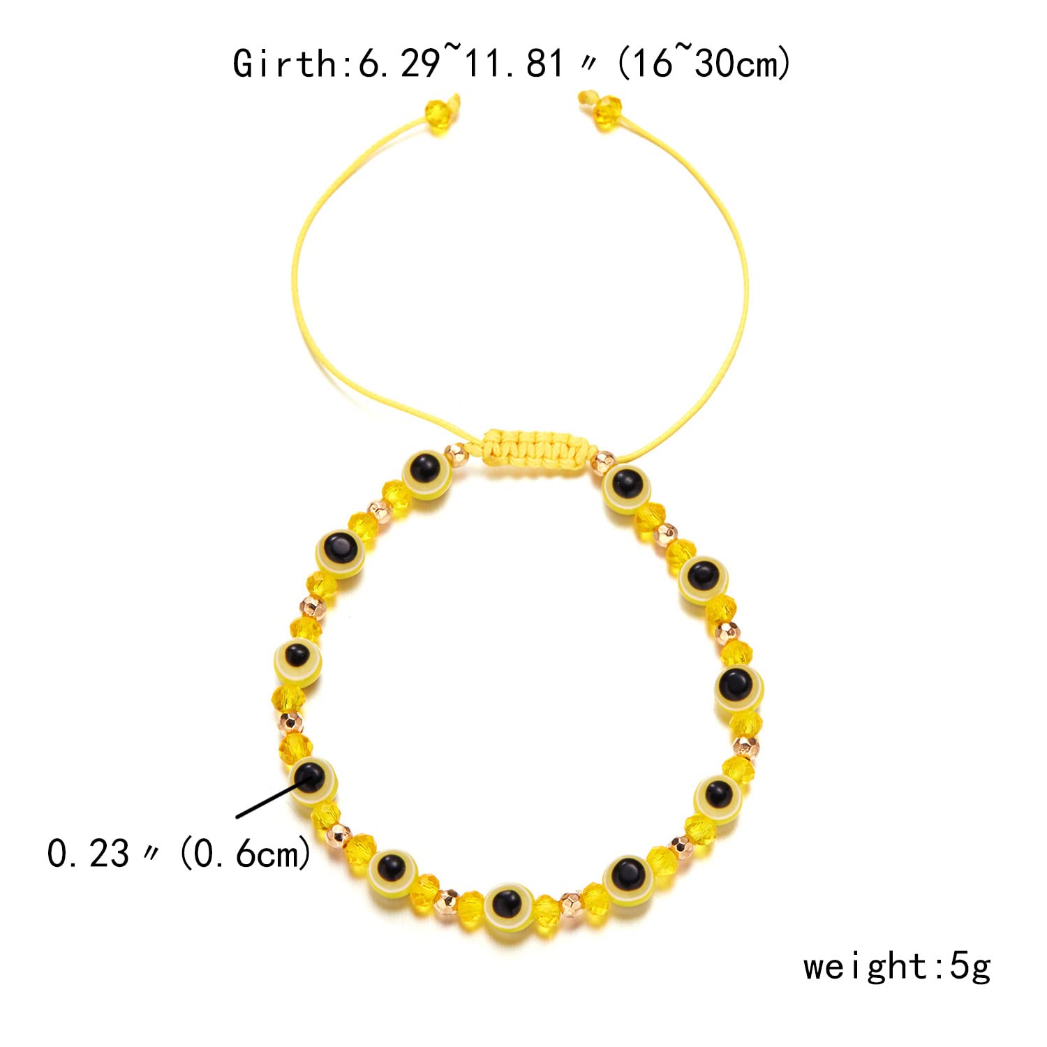 El Regalo 1 PC Evil Eye with Crystals Beads Adjustable Unisex Bracelet for Girls/Boys/Men/Women (Yellow)