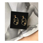 El Regalo "Chehra" Abstract Face Earrings- Gold Tone Geometric Hollow Face Earrings for Girls & Women- Vintage Fashion (Face Stud)