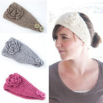 El Regalo 2 PCs Knitted Flower Warm Winter Woolen Headband with Buttons for Face Mask Cover | Cold Weather Hair Accessories Head Wrap | Winter Headbands for Girls & Women (Pack of 2) (White & Coffee)