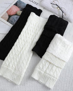 Shihanee 2 Pairs Winter Fleece Lined Leg Warmers for Women Warm Long Boot Socks Knit Thick Calf Warmers for Skating Walking, Black,white, about 15.7 inches x 4.5 inches in length and width