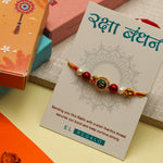 El Regalo 2PCs Fancy OM Ganesha Swastik Red Moli Thread Rakhi Combo for Brother/Bhai/Bhaiya- Auspicious OM/Aum, Ganesha, Satiya Rakhi with Roli Chawal, Rakhi Message Card in Rakhi Gift Box