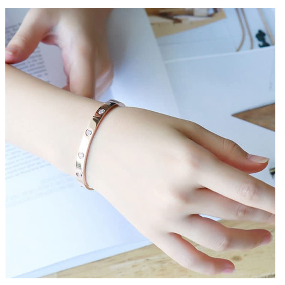 El Regalo Stainless Steel Bangle Bracelet with Cubic Zirconia/CZ for Women - Stainless Steel Openable Bracelet with Magnetic Lock (Rose Gold)