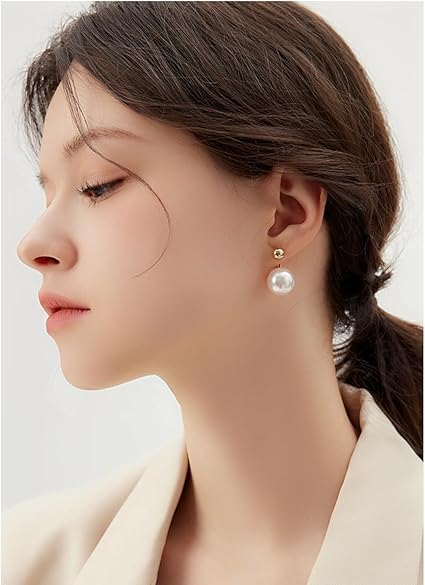 El Regalo Elegant Faux Pearl Earrings for Women - Elegant 18K Gold & Silver Plated Moti Jewelry Collection | Fancy Studs, Dainty Drops & Long Dangle Pearls Earrings for Girls (Style-10)