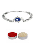 El Regalo Unisex-Adult 1Pc Cz Evil Eye Stainless Steel Rakhi For Brother - Anti Tarnish/No Rust/Waterproof Evil Eye Designer Rakhi With Roli Chawal, Rakhi Message Card In Rakhi Gift Box (Option-1)