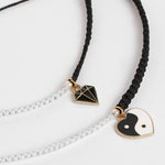 El Regalo 2 PCs Yin Yang Heart & Diamond Charms Handmade Macrame Unisex Couple Bracelets Set | Yin Yang Bracelet Set for Best Friends/Besties