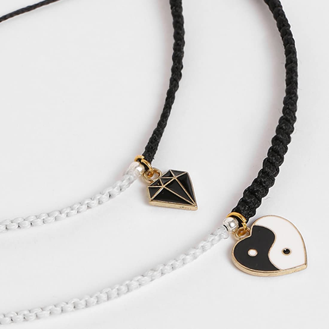 El Regalo 2 PCs Yin Yang Heart & Diamond Charms Handmade Macrame Unisex Couple Bracelets Set | Yin Yang Bracelet Set for Best Friends/Besties