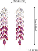 El Regalo Gradient Crystal Long Chandelier Tassel Dangle Earrings - Rhinestone Leaf Drop Statement Earrings for Women, Lightweight, Comfortable, Sparkling Jewelry (Pink)