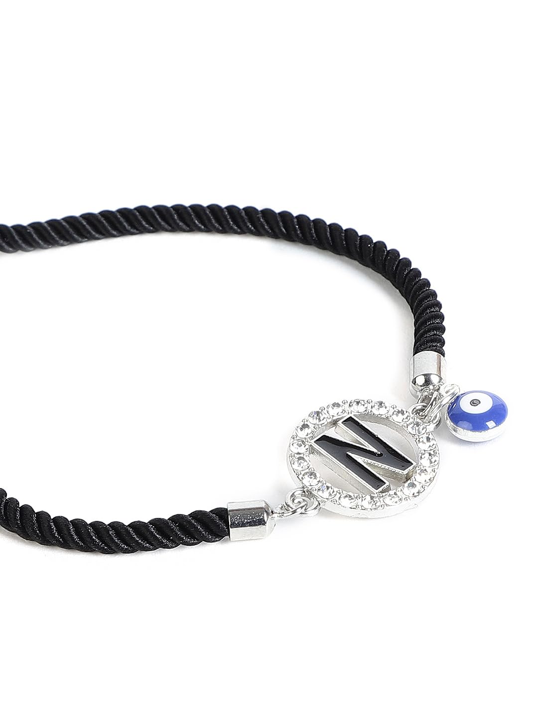 El Regalo Name Initials Evil Eye Bracelet Rakhi for Brother- Name Letter CZ Rakhi with Roli Chawal, Message Card in Rakshabandhan Box for Bhai (Black-N)