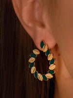 El Regalo Classy Stainless Steel Black & Golden Leaves Stud Earrings- Anti-Tarnish Statement Earrings