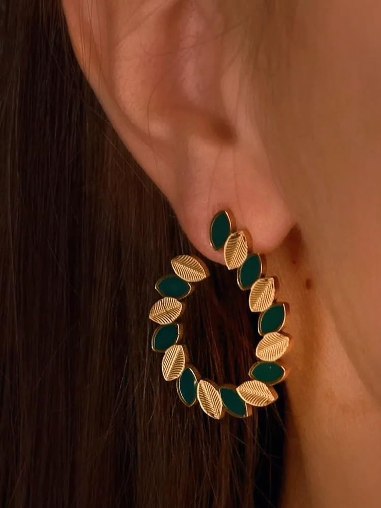 El Regalo Classy Stainless Steel Black & Golden Leaves Stud Earrings- Anti-Tarnish Statement Earrings