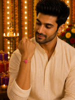 El Regalo Simple Heart Bracelet Rakhi for Brother - Handwoven Adjustable Macrame Rakhi with Roli Chawal | Minimalist Rakshabandhan Bracelet for Bhai in Elegant Rakshabandhan Box (Pink)