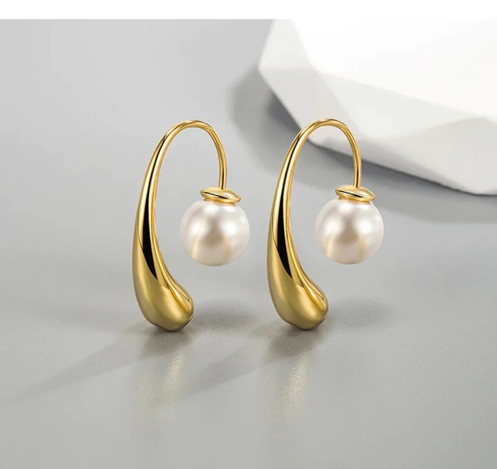 El Regalo Stainless Steel Pearl Ear Jacket Earrings- Exquisite Waterproof/Anti-Tarnish 18k Gold Plated Pearl Drop Statement Fashion Earrings