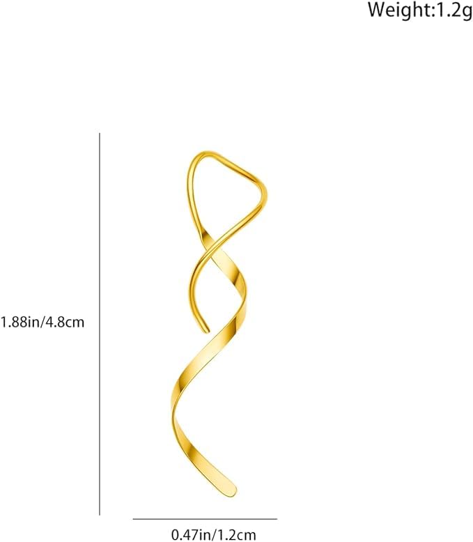 El Regalo Western Spiral Twisted Threader Earrings for Girls & Women- Stainless Steel/Anti-Tarnish Drop Dangle Handmade Twisted Linear Curved Minimal Everyday Earrings (Gold)