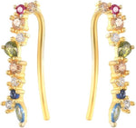 El Regalo Elegant Multi-Colour Crystal Crawler Earrings for Women & Girls- Gold Plated Curve Ear Line Climber Earrings