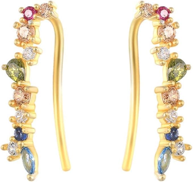El Regalo Elegant Multi-Colour Crystal Crawler Earrings for Women & Girls- Gold Plated Curve Ear Line Climber Earrings