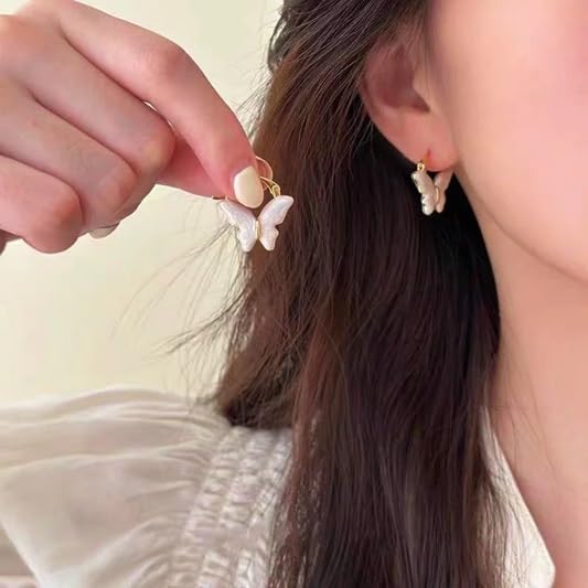 El Regalo Elegant Butterfly Hoop Earrings for Girls & Women- Exquisite Enamel Butterfly Hoop Earrings (Pink)