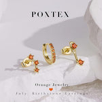 El Regalo 3 Pairs CZ Earrings Set - 14K Gold Plated Dainty Stud & Huggie Small Hoops for Women | Cartilage Earrings for Multiple Piercing | Trendy Stacking Jewellery (Orange)