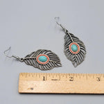 El Regalo Gorgeous Bohemian Ethnic Faux Turquoise Leaf Earrings- Beautiful Boho Hippie Feather Drop Hook Earrings