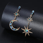 El Regalo Bohemian Moon Star Asymmetric Tassel Earrings- Crystal Moon & Sun Drop Earrings Long Retro Exquisite Punk Style Jewellery for Women Girls