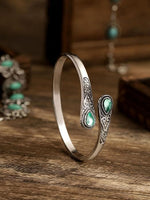 El Regalo Vintage Ethnic Style Inlaid Imitation Stone Cuff Bracelet - Adjustable Elegant Open Bangle for Women & Teenagers, Good for Small Wrists